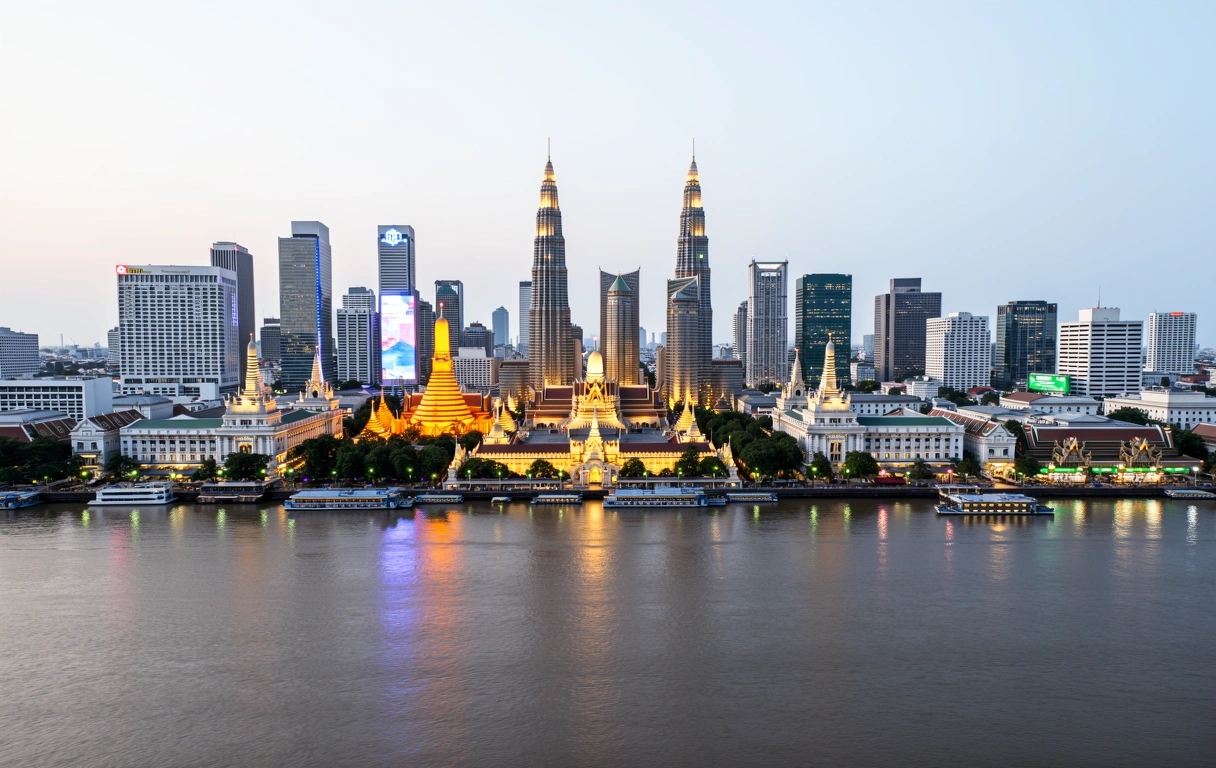 Bangkok business district at dusk